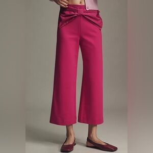 Anthropologie Maeve Colette Raspberry Bow Waist Crop Wide‎ Leg Pants Sz 24T NWT
